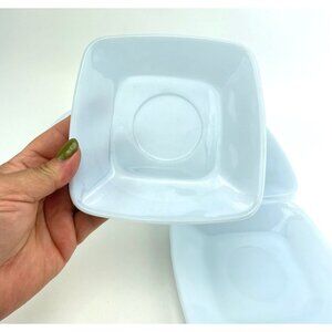 Vintage FireKing Azurite saucers, MCM square blue colored milk glass, 1 pair